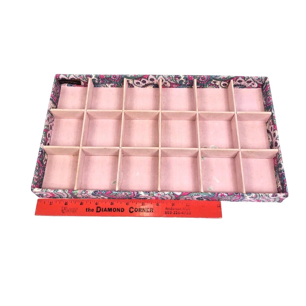 Raymond Waites Floral Fabric Covered Jewelry Box Organizer Tray 16x9x2 Paisley